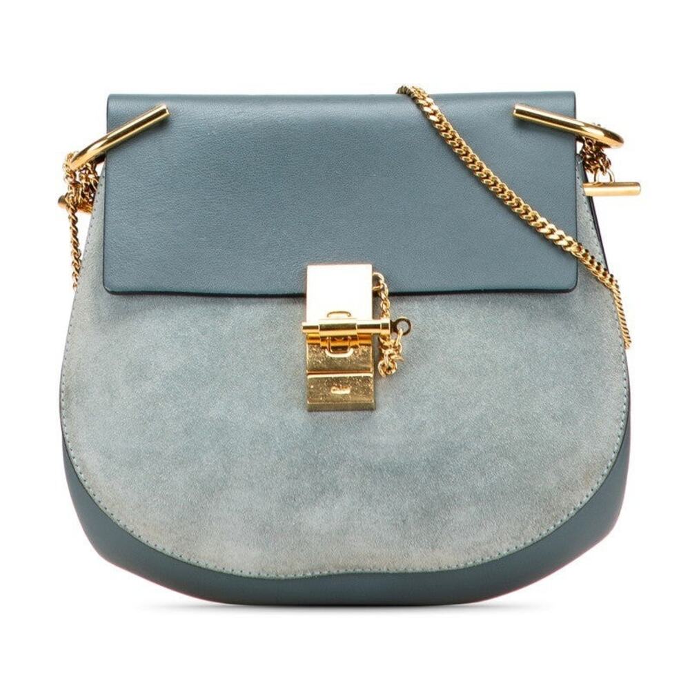 Chloe Suede Drew Chain Shoulder Bag Blue